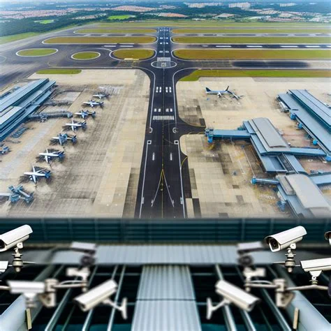 Airport terminal with network and surveillance infrastructure