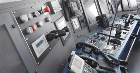 Marine bridge with communication panels and intercom