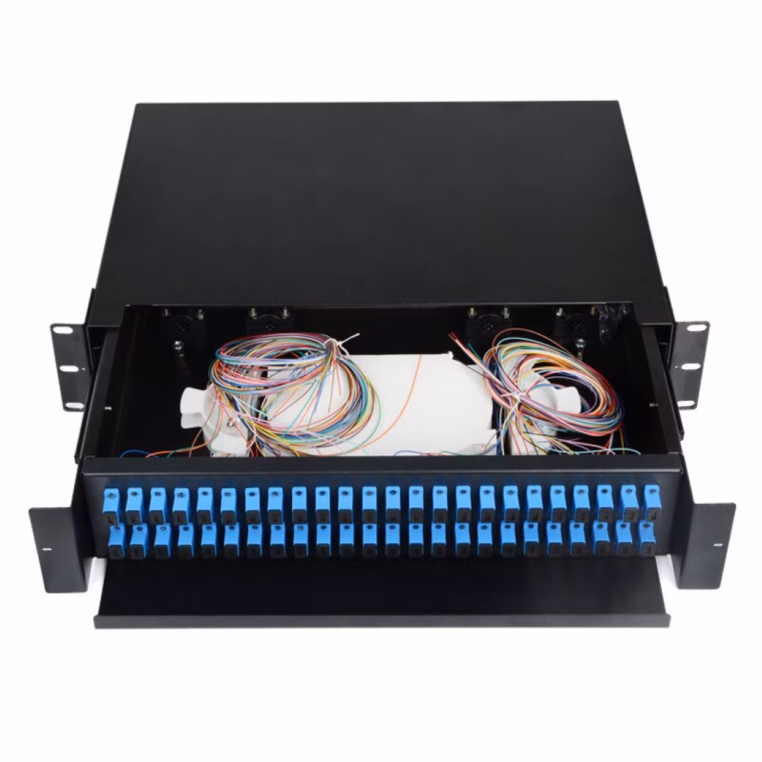 Rack with installed patch panels