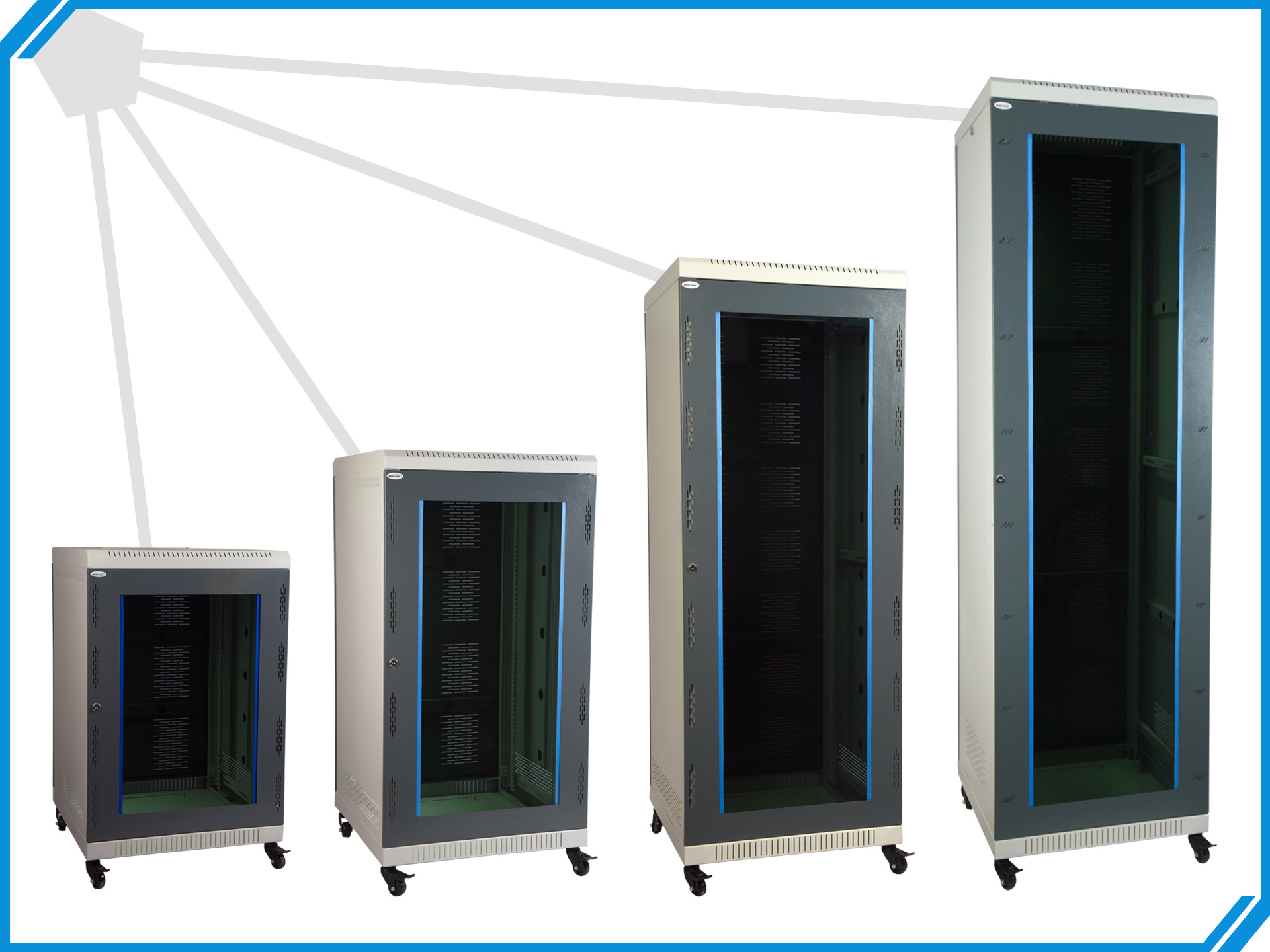 Network rack with installed patch panels